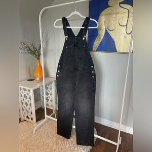 Black Denim Overalls with Adjustable Straps and Relaxed Fit